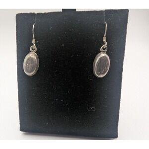 STERLING SILVER Oval Drop Earrings Womens Minimalist Hook Style 1.83g
